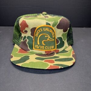 Vintage Ducks Unlimited 10/30 Club Trucker Hat Camo Snapback USA Made 80s